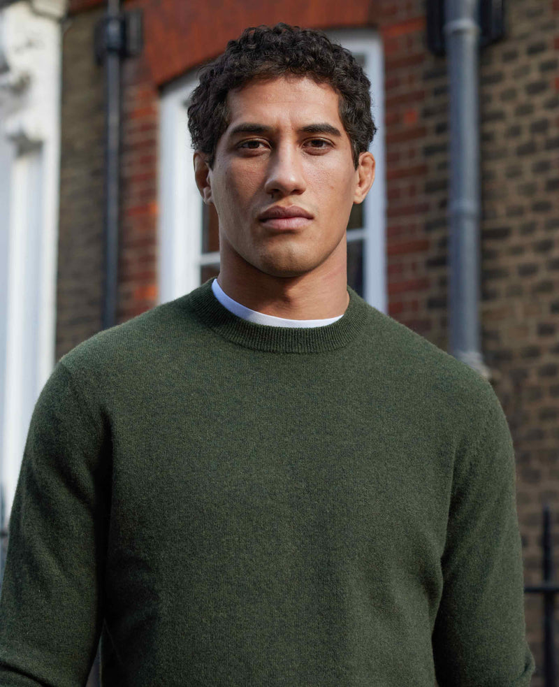 Green Merino Wool Cashmere Crew Neck Jumper