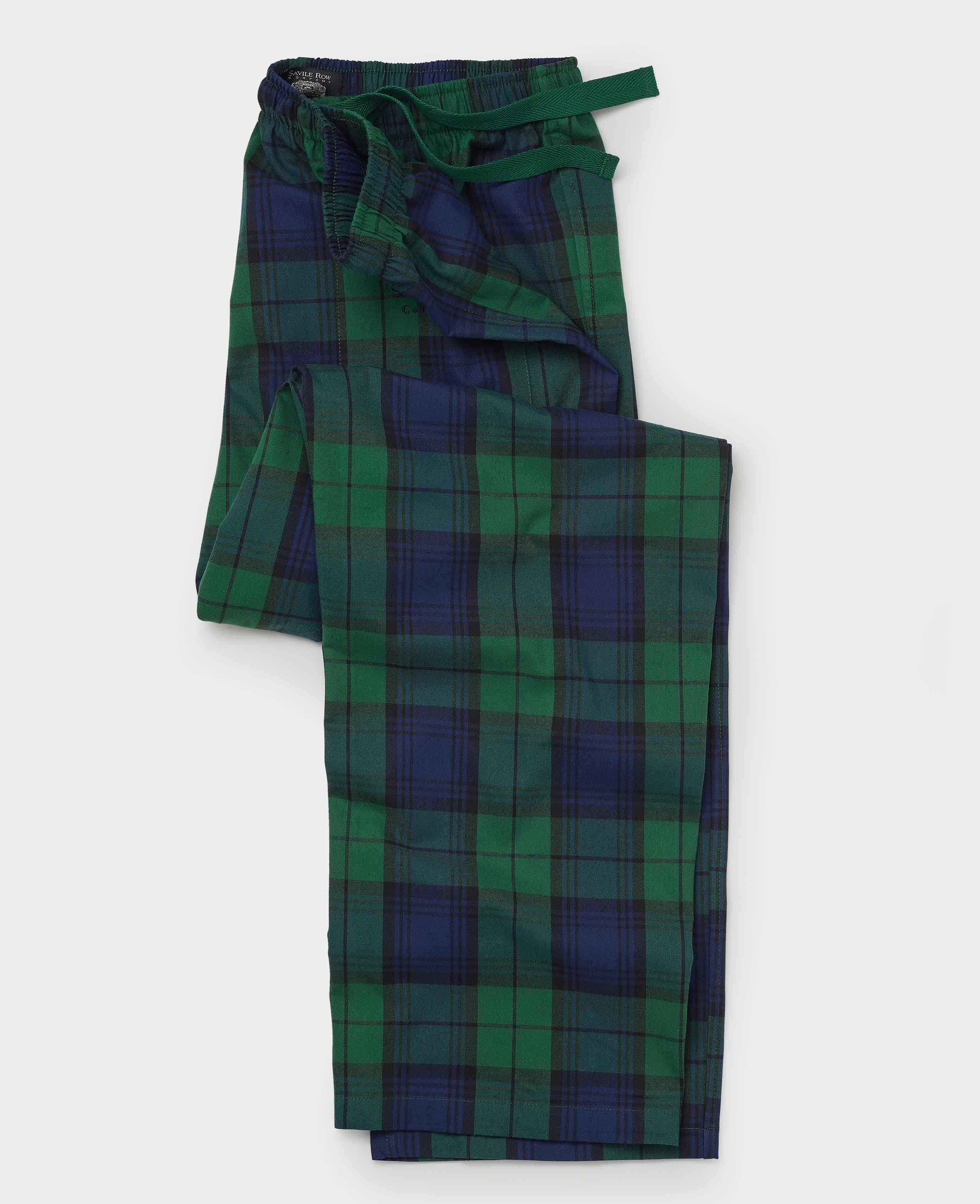 Men s Green Navy Check Brushed Cotton Lounge Pants Savile Row Company