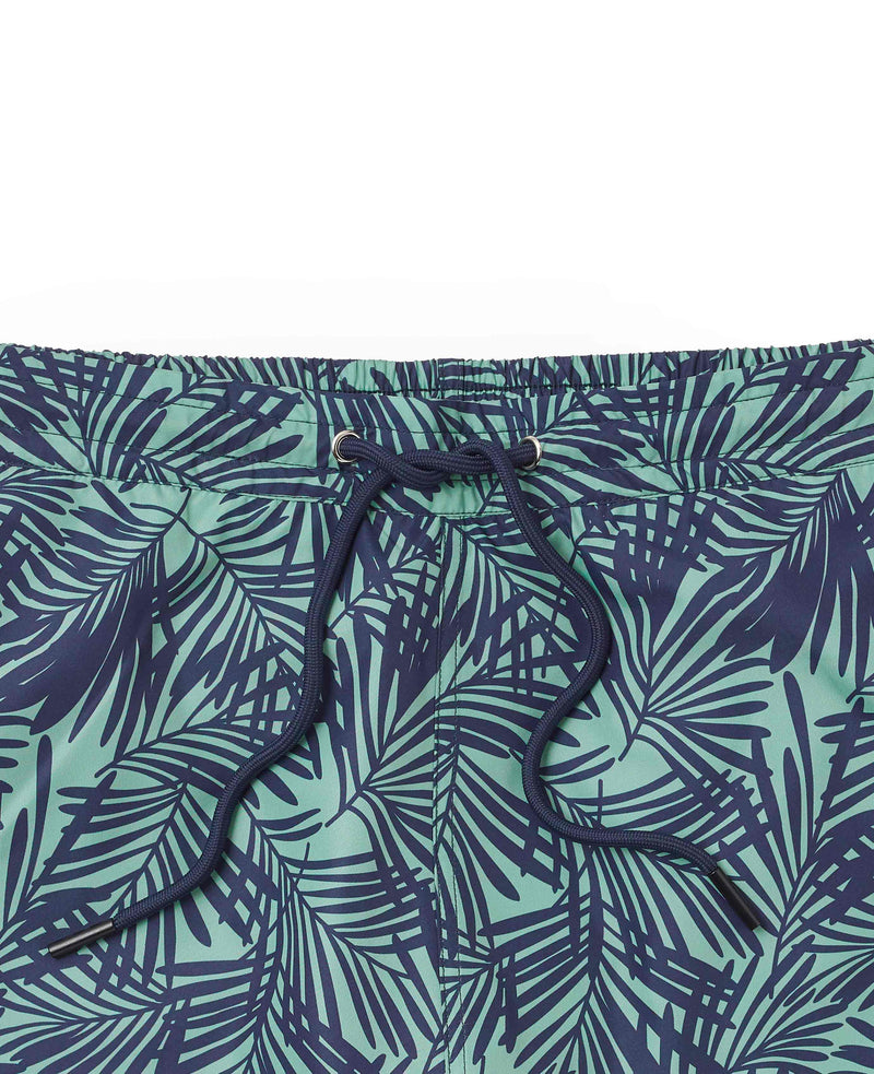 Green Navy Palm-Print Recycled Swim Shorts