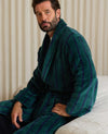 Green Navy Stripe Fleece Dressing Gown