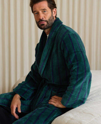Green Navy Stripe Fleece Dressing Gown