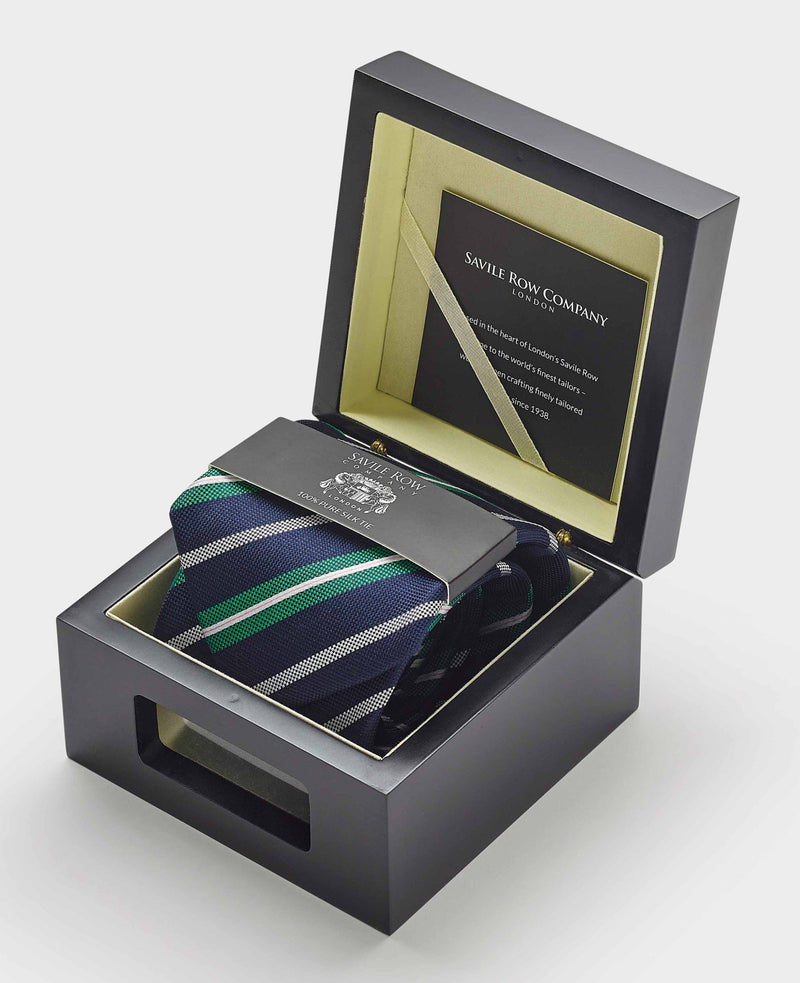 Green Silk Striped Tie in Gift Box
