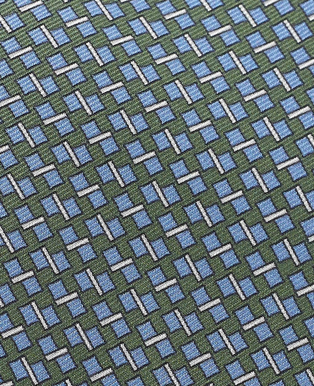 Men's Green Square Print Silk Tie fabric detail