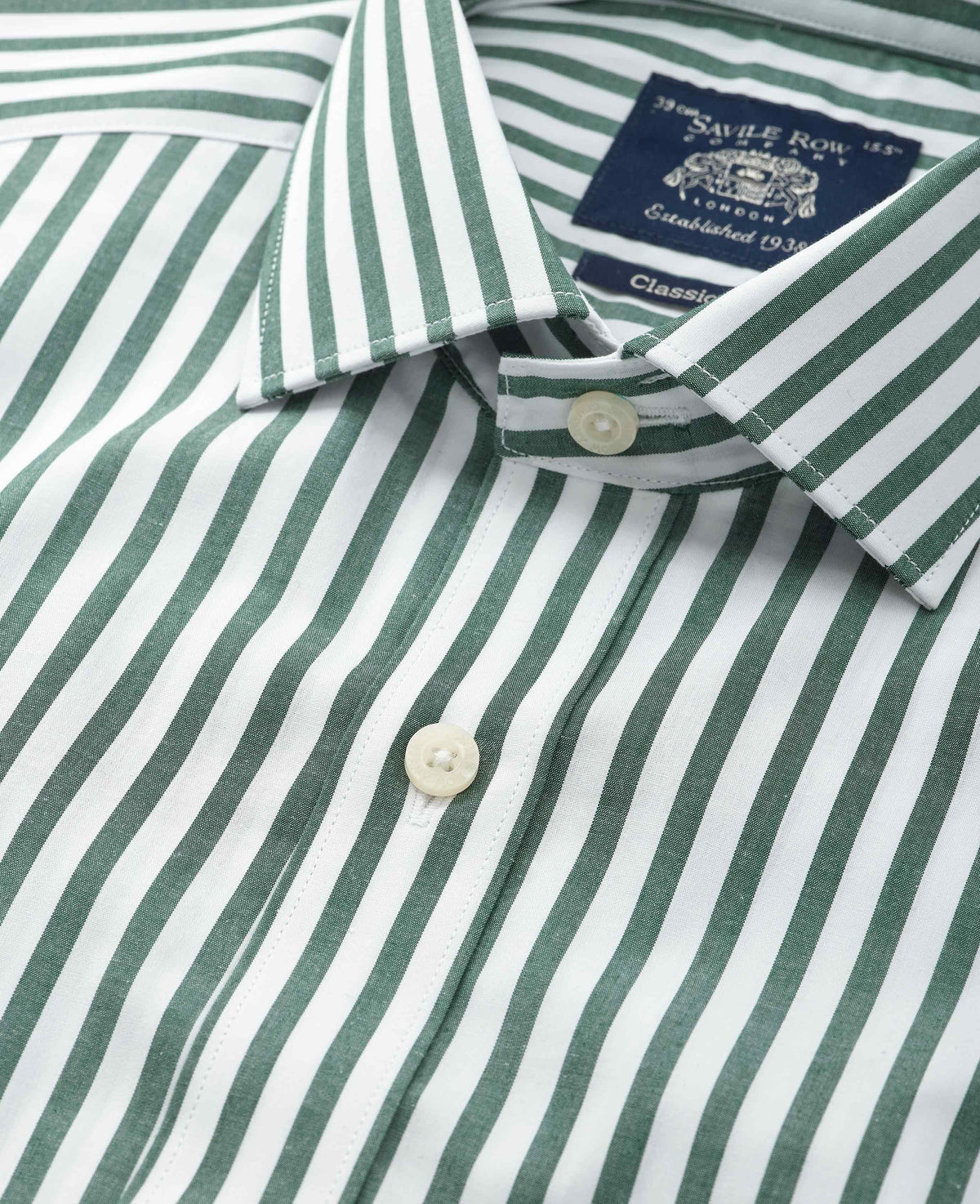 Green Stripe Cotton Poplin Classic Fit Formal Shirt - Double Cuff