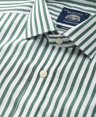 Green Stripe Cotton Poplin Classic Fit Formal Shirt - Double Cuff