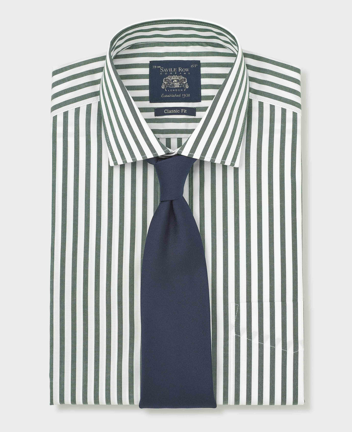 Green Stripe Cotton Poplin Classic Fit Formal Shirt - Double Cuff