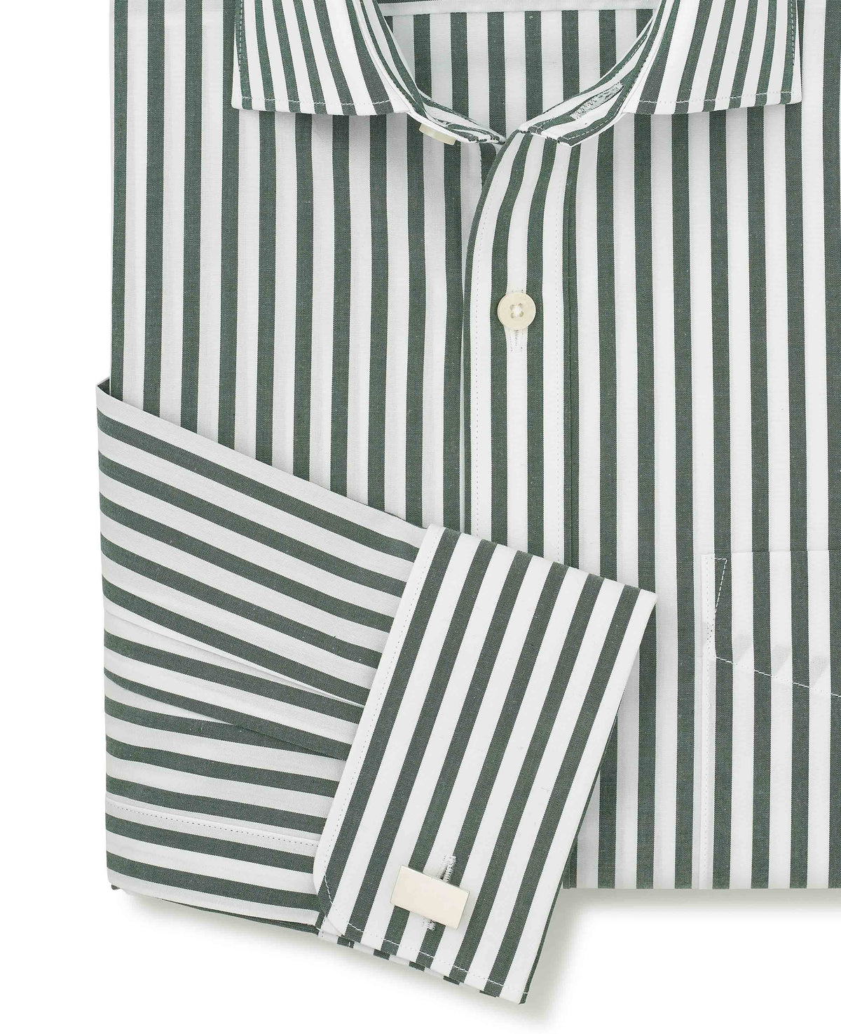 Green Stripe Cotton Poplin Classic Fit Formal Shirt - Double Cuff