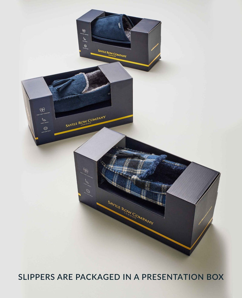 Grey Black Herringbone Moccasin Slippers