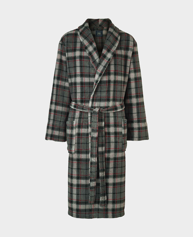 Grey Burgundy Check Fleece Dressing Gown