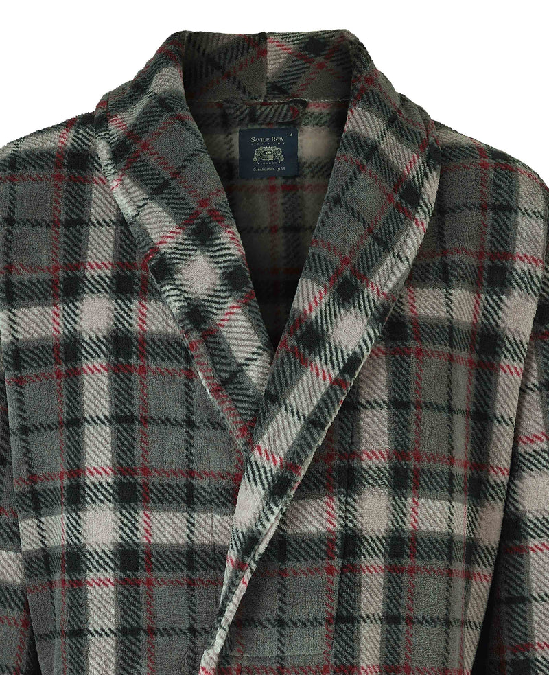 Grey Burgundy Check Fleece Dressing Gown