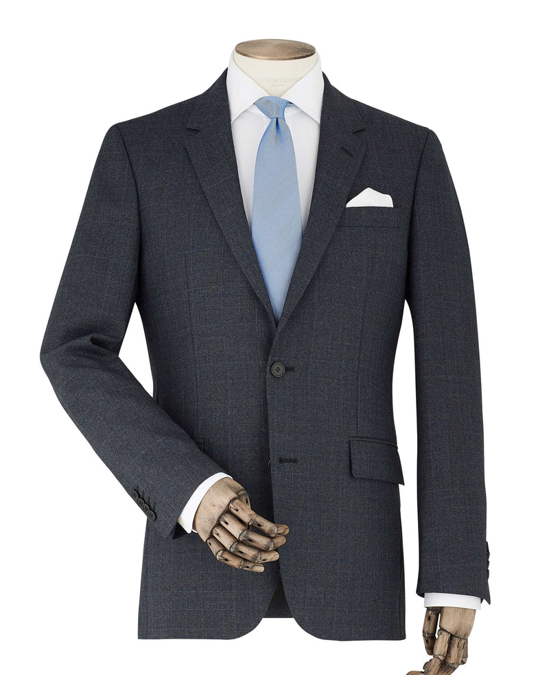 Men's Luxury Grey Check Wool-Blend Tailored Suit Jacket