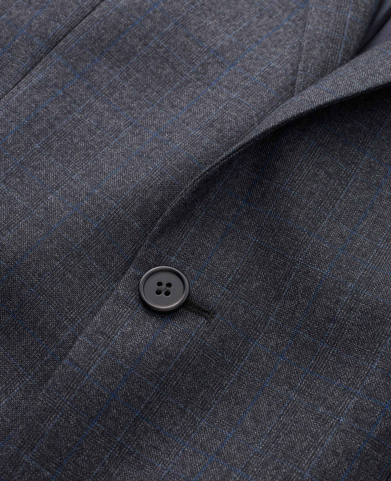 Grey Check Wool-Blend Tailored Suit Jacket - Fabric Detail - MFJ362GRY