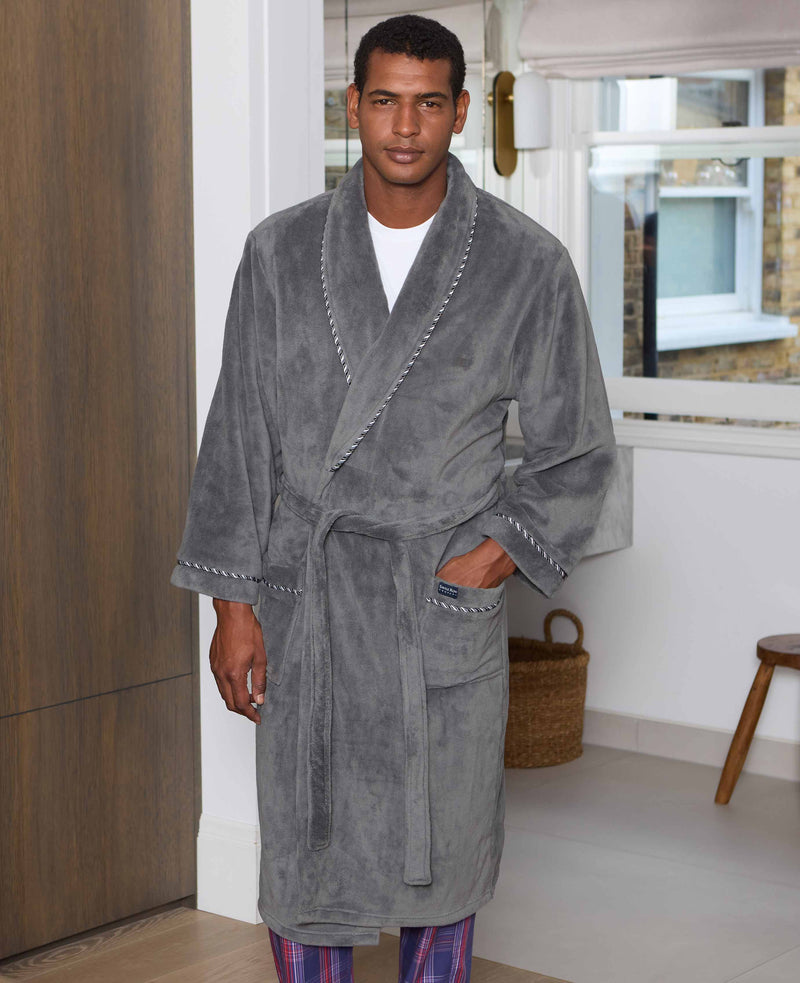 Grey Fleece Rope Edge Dressing Gown