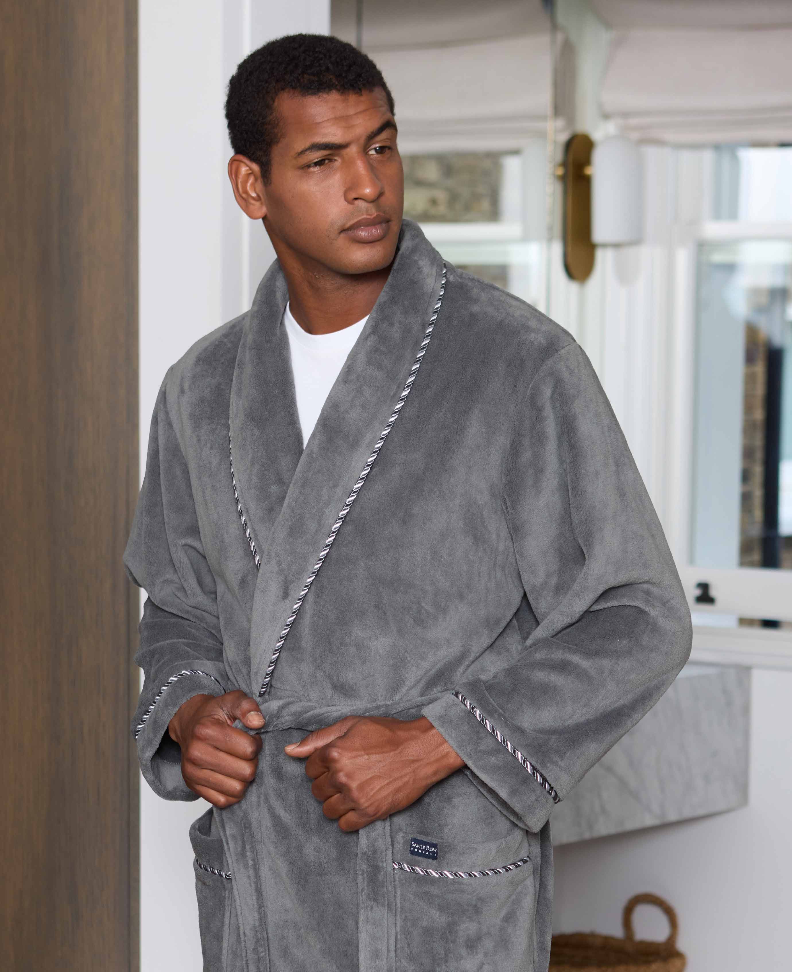 Hooded Robe Mens Grey Fluffy Dressing Gown Gift TIMIFIS Mens
