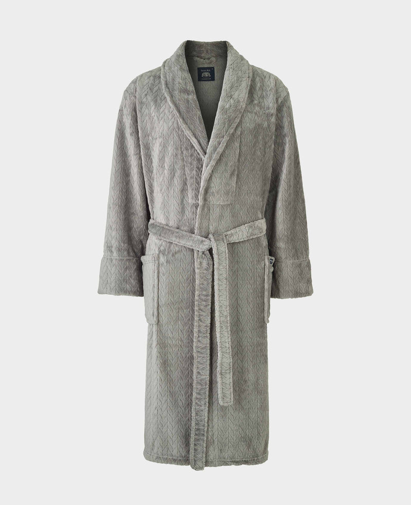 Grey Herringbone Fleece Dressing Gown