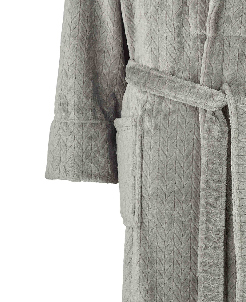 Grey Herringbone Fleece Dressing Gown