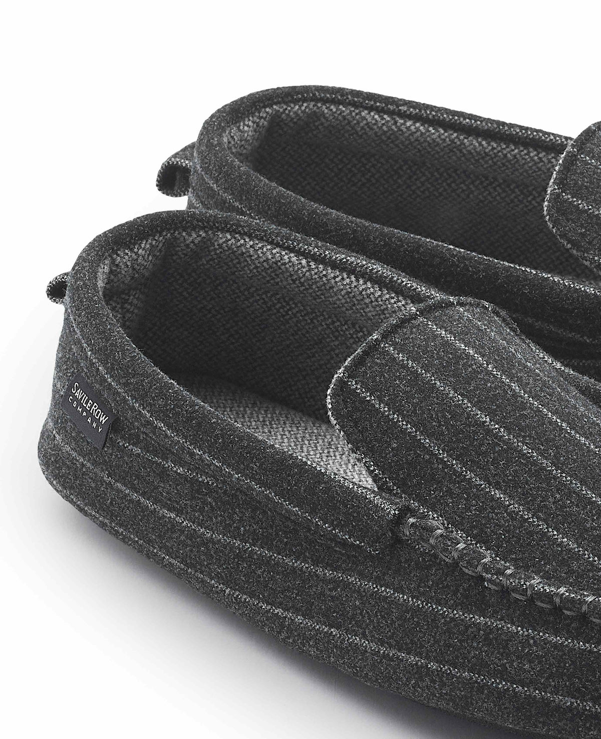 Grey Pinstripe Moccasin Slippers