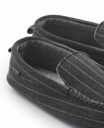 Grey Pinstripe Moccasin Slippers