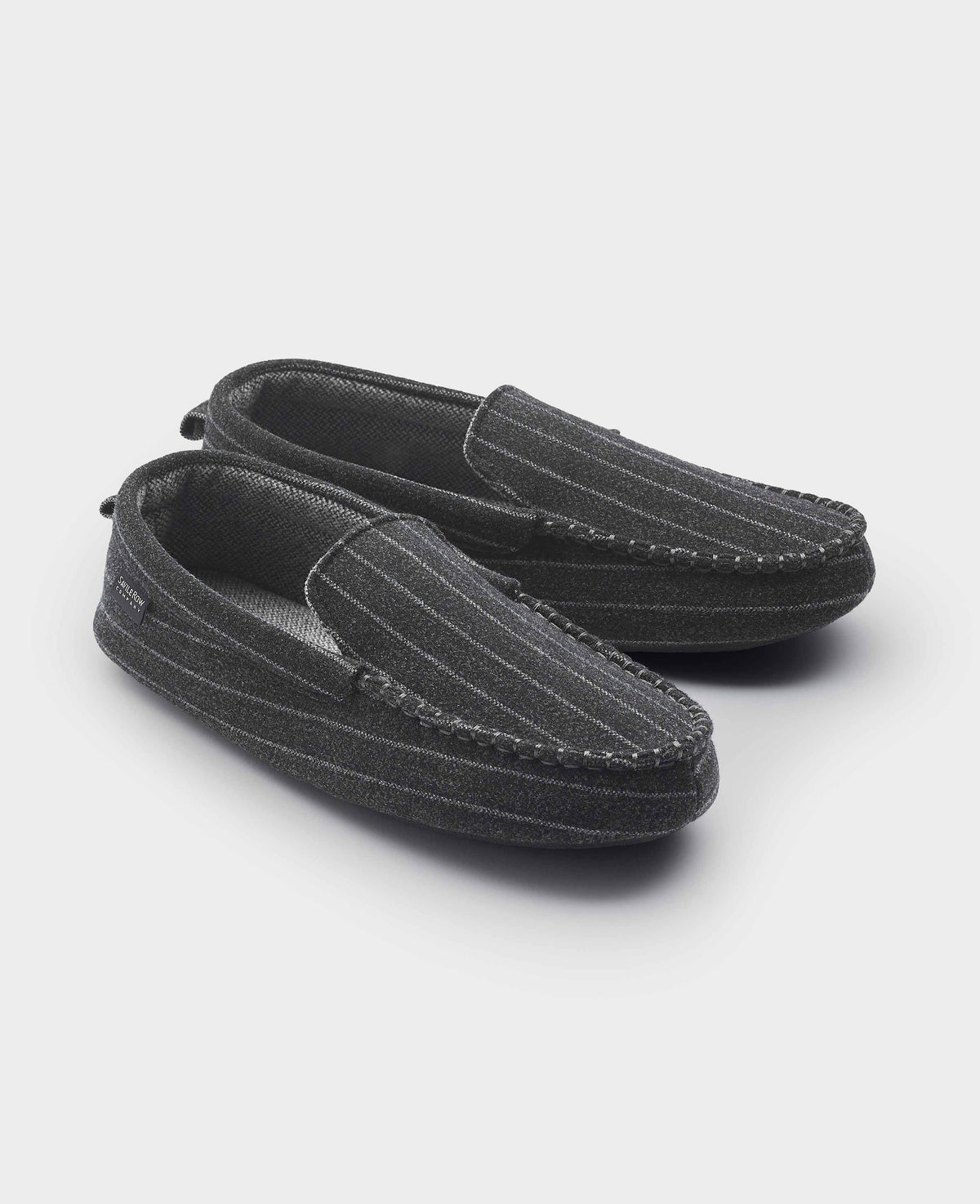 Grey Pinstripe Moccasin Slippers