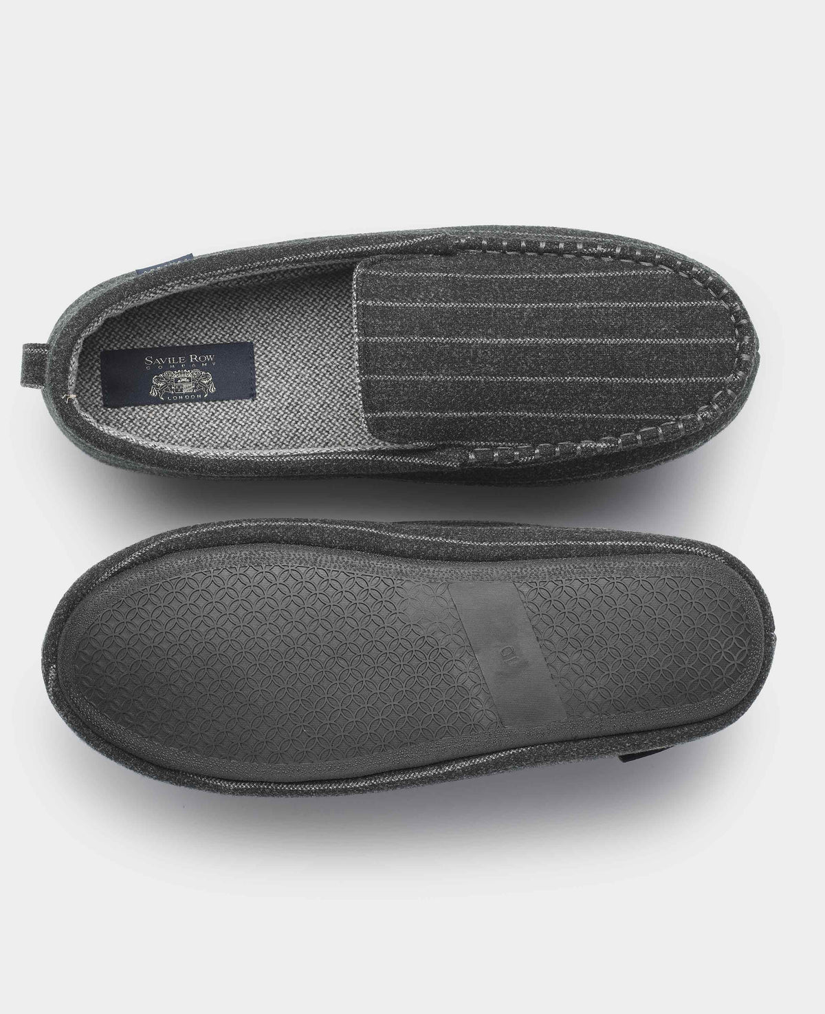 Grey Pinstripe Moccasin Slippers