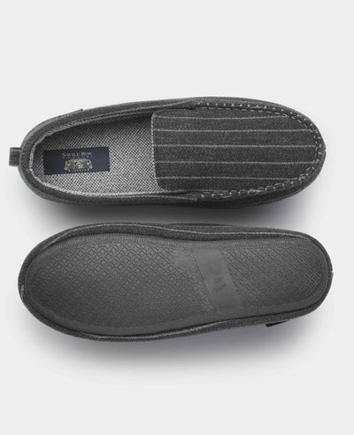 Grey Pinstripe Moccasin Slippers