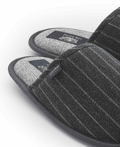 Grey Pinstripe Mule Slippers