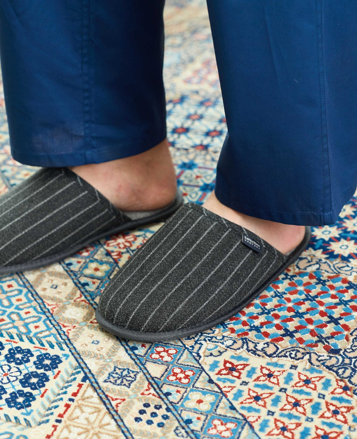 Grey Pinstripe Mule Slippers