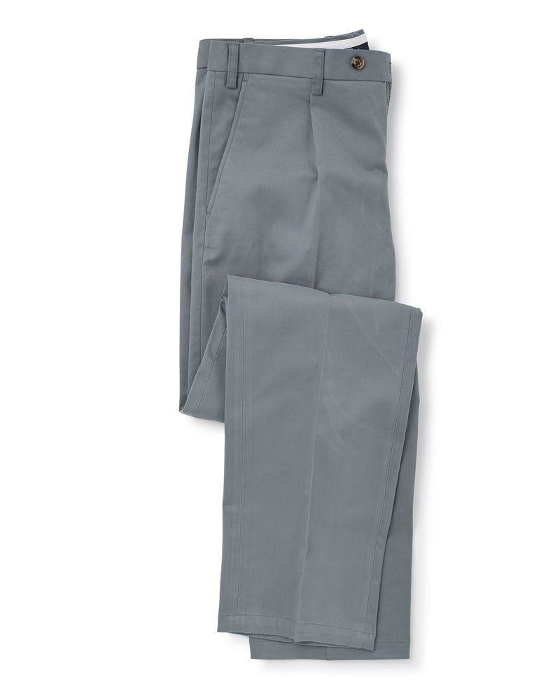 Grey Pleat Front Stretch Cotton Classic Fit Chinos Folded Shot