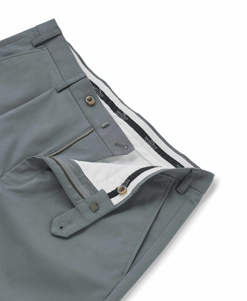 Grey Stretch Cotton Classic Fit Pleated Chinos