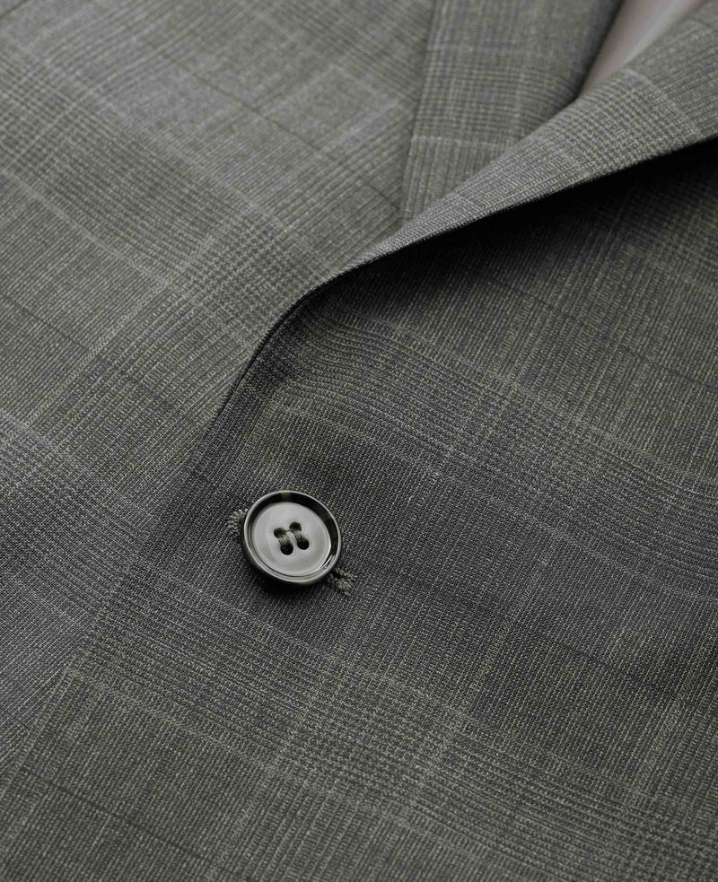 Men's Grey Prince of Wales Check Wool Blend Suit Jacket chest detail