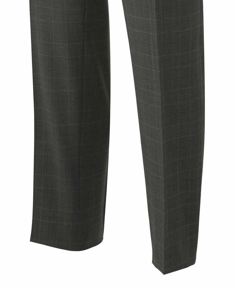 Men's Grey Prince of Wales Check Wool Blend Suit Trousers leg detail