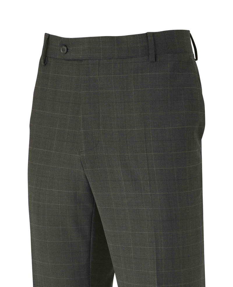 Men's Grey Prince of Wales Check Wool Blend Suit Trousers waist detail
