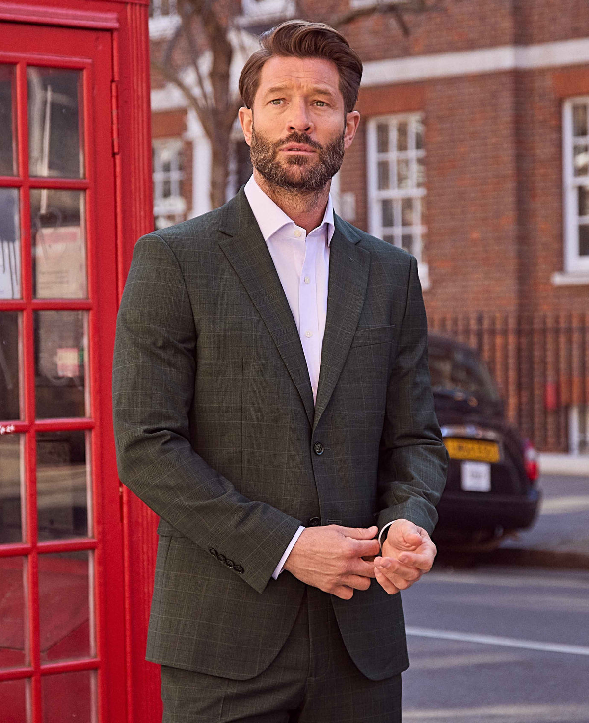 Men's Grey Prince of Wales Check Wool Blend Tailored Suit model shot 1