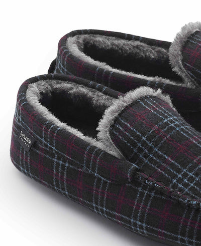 Grey Red Blue Check Moccasin Slippers
