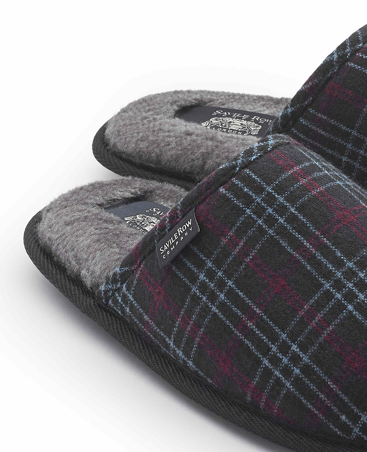 Grey Red Blue Check Mule Slippers