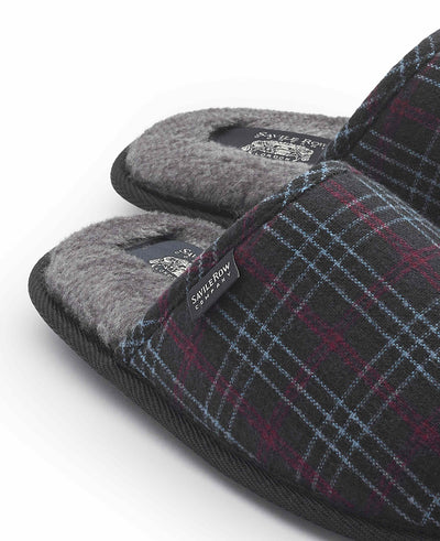 Grey Red Blue Check Mule Slippers
