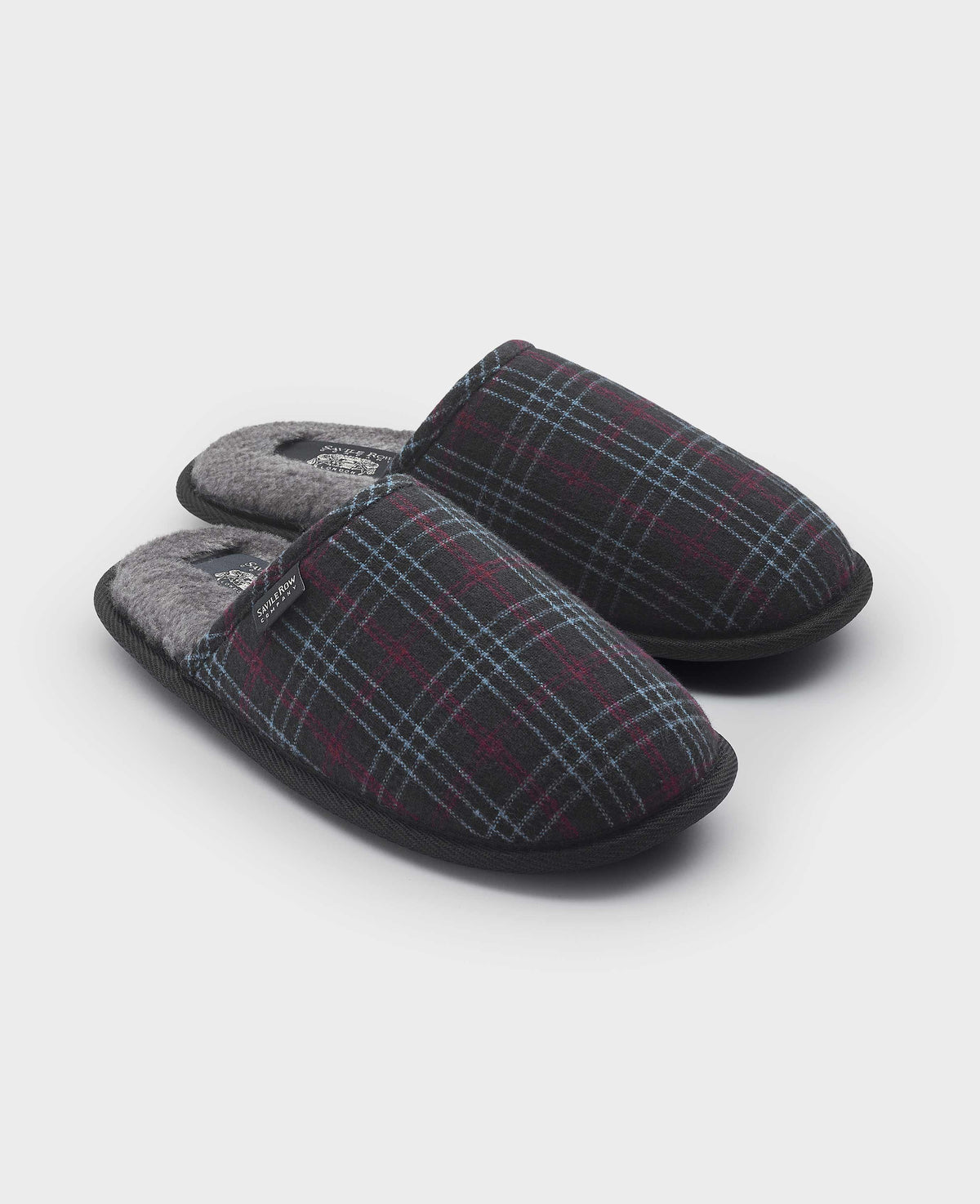 Grey Red Blue Check Mule Slippers