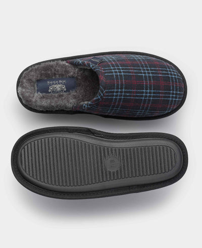 Grey Red Blue Check Mule Slippers