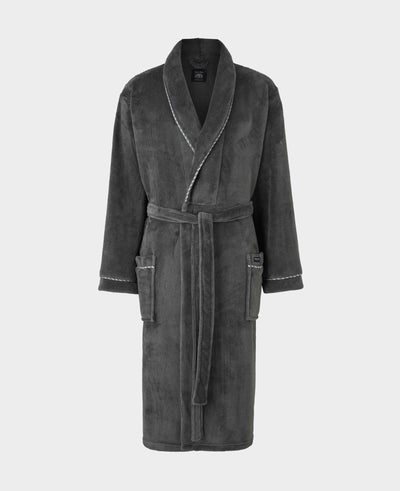 Grey Rope Edge Fleece Dressing Gown