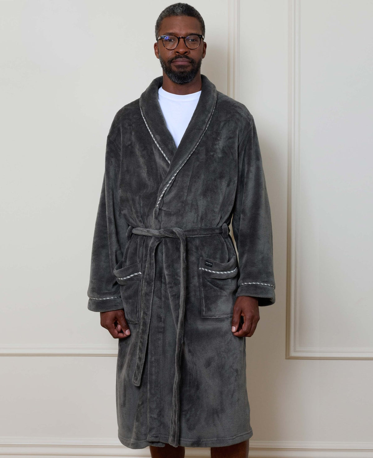 Grey Rope Edge Fleece Dressing Gown