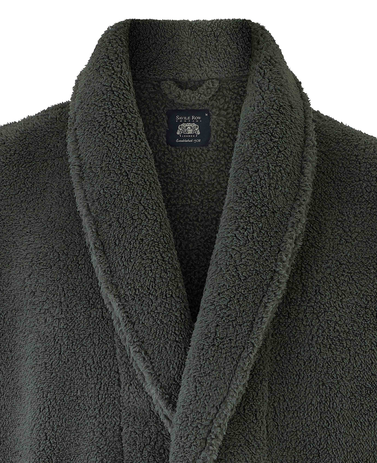Men's Grey Teddy Fleece Dressing Gown collar detail