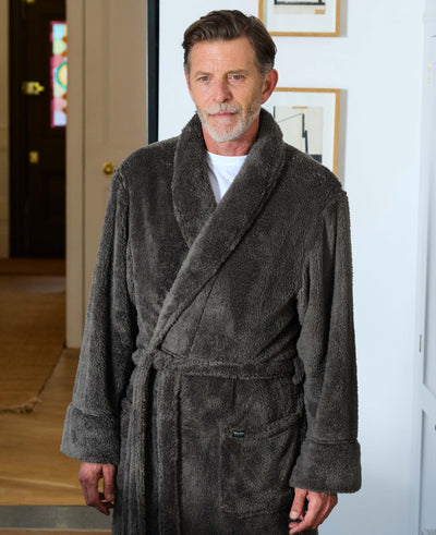 Grey Teddy Fleece Dressing Gown