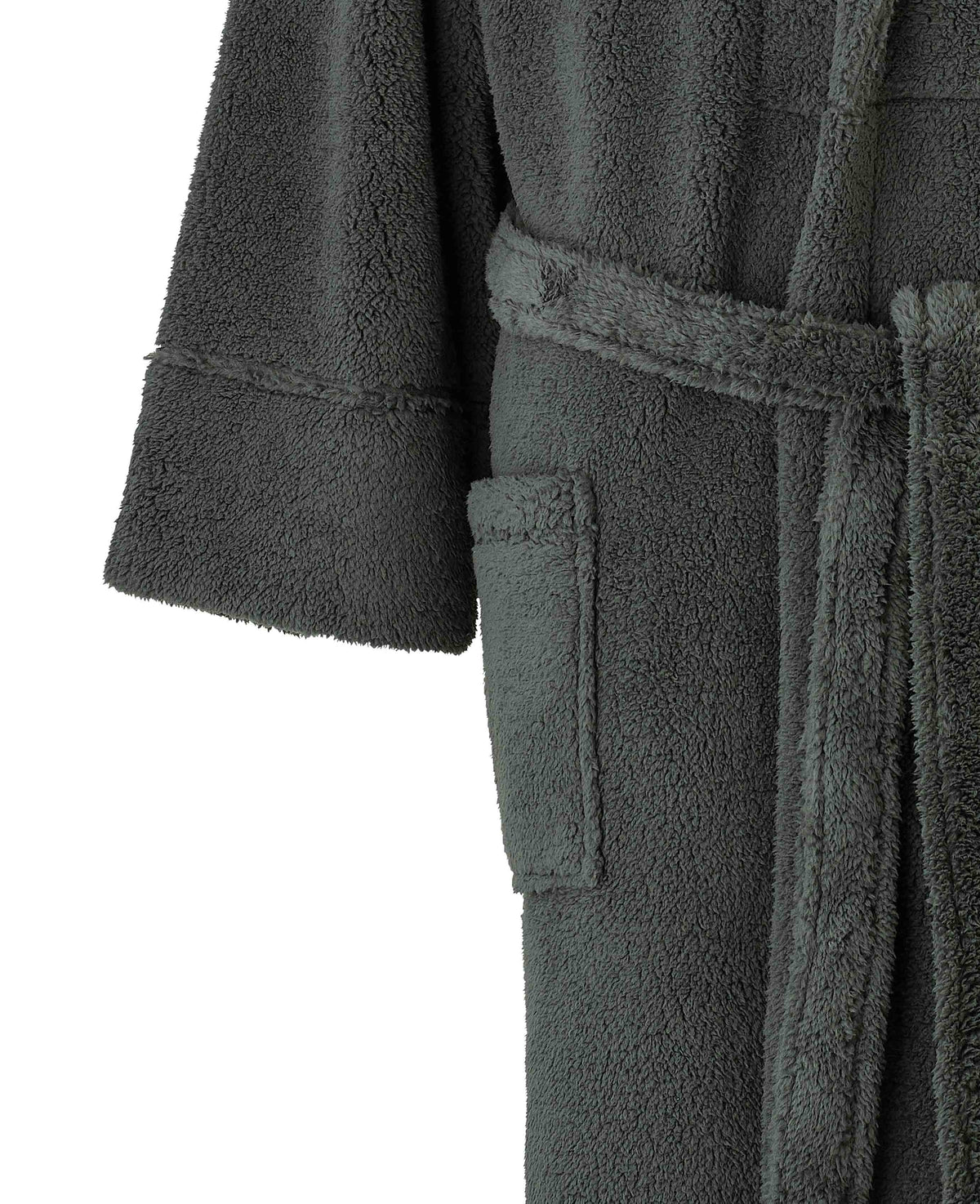 Men's Grey Teddy Fleece Dressing Gown pocket detail