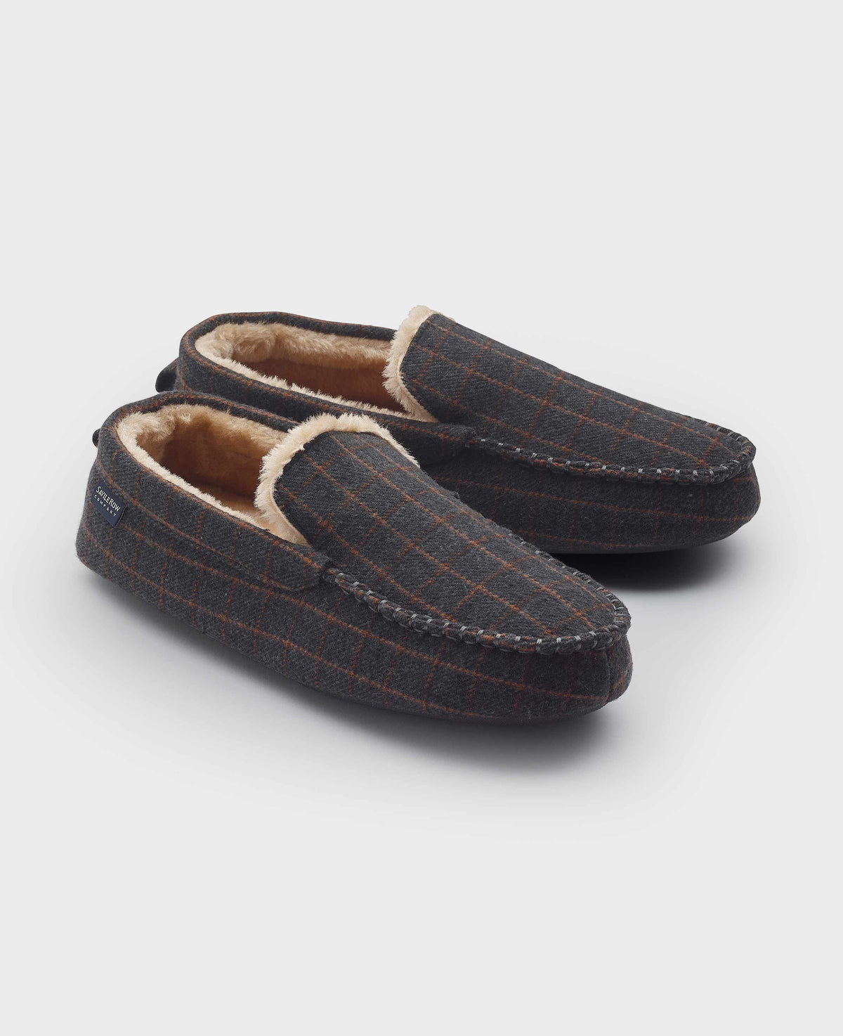 Grey Taupe Check Moccasin Slippers