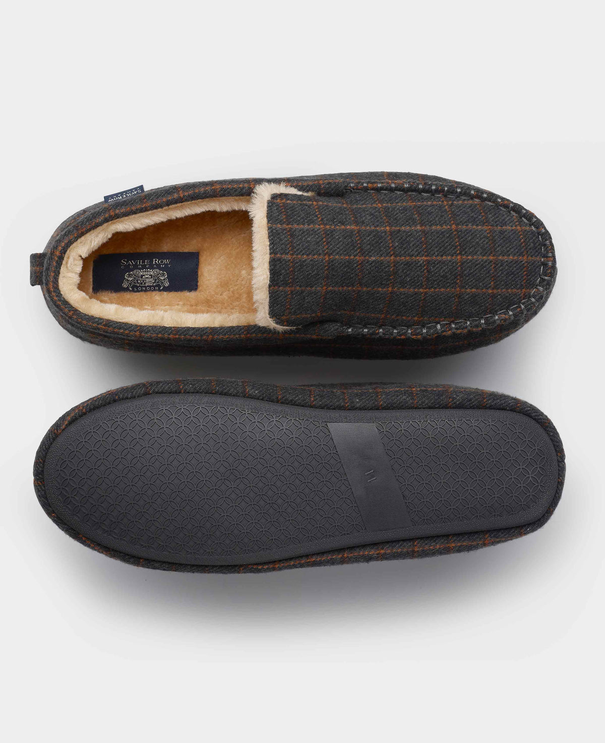 Grey Taupe Check Moccasin Slippers