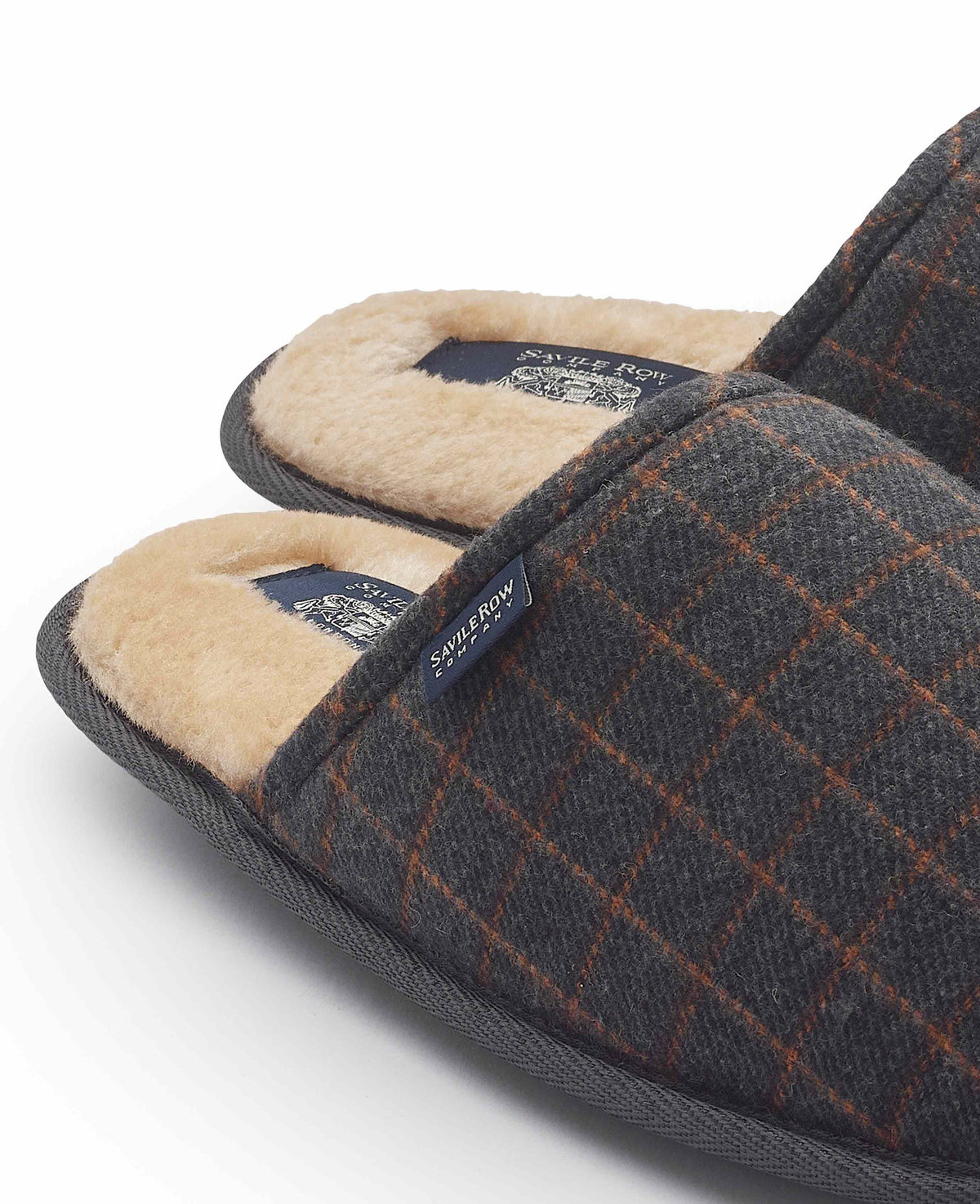 Grey Taupe Check Mule Slippers