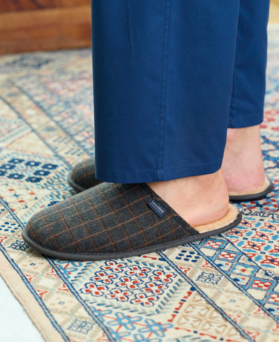 Grey Taupe Check Mule Slippers