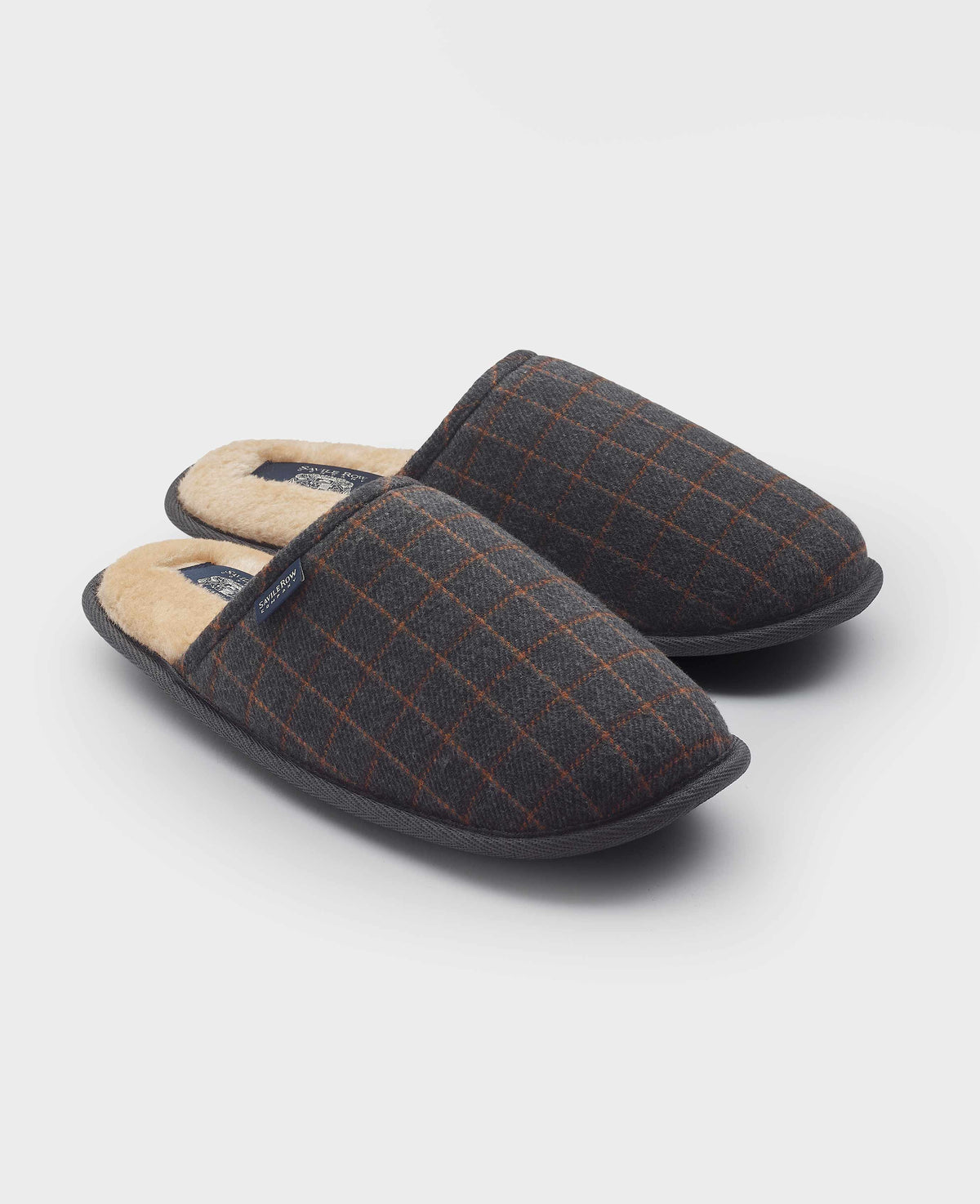 Grey Taupe Check Mule Slippers