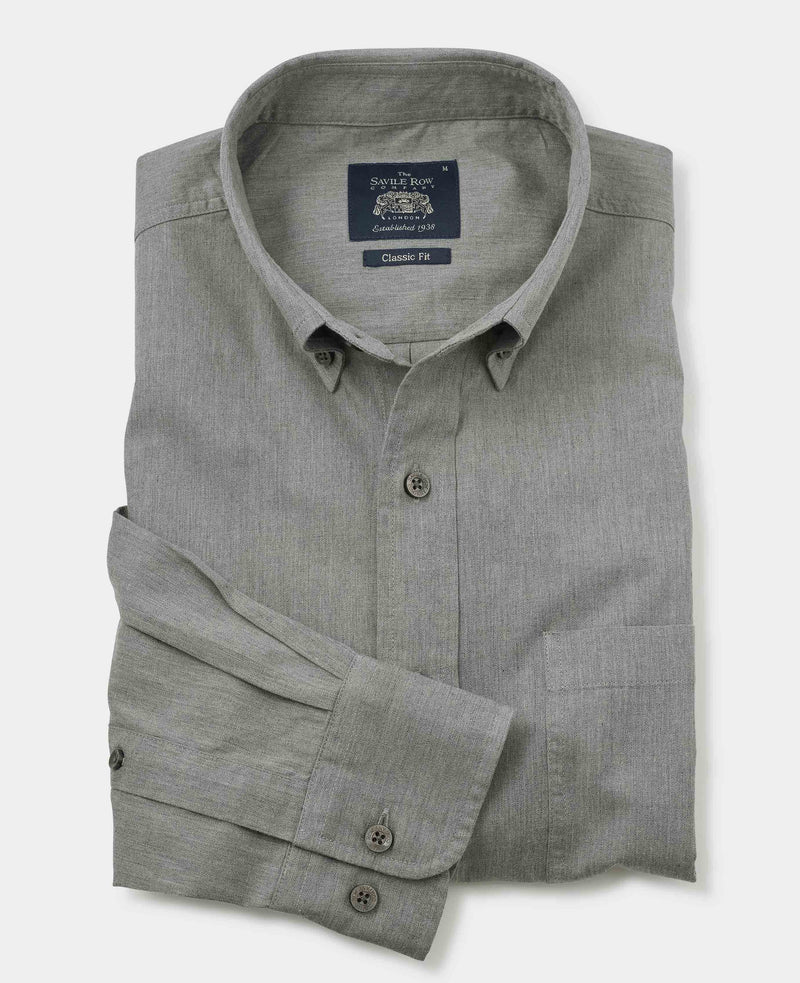 Grey Twill Classic Fit Button-Down Shirt
