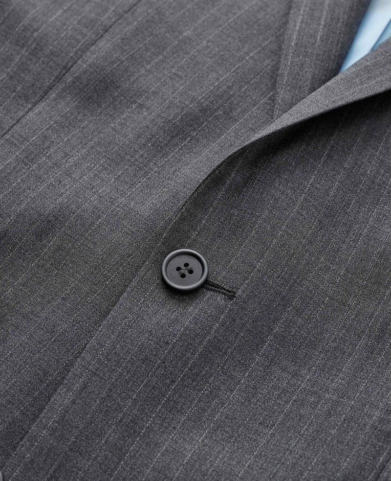 Men's Grey And White Wool-Blend Striped Tailored Suit Jacket